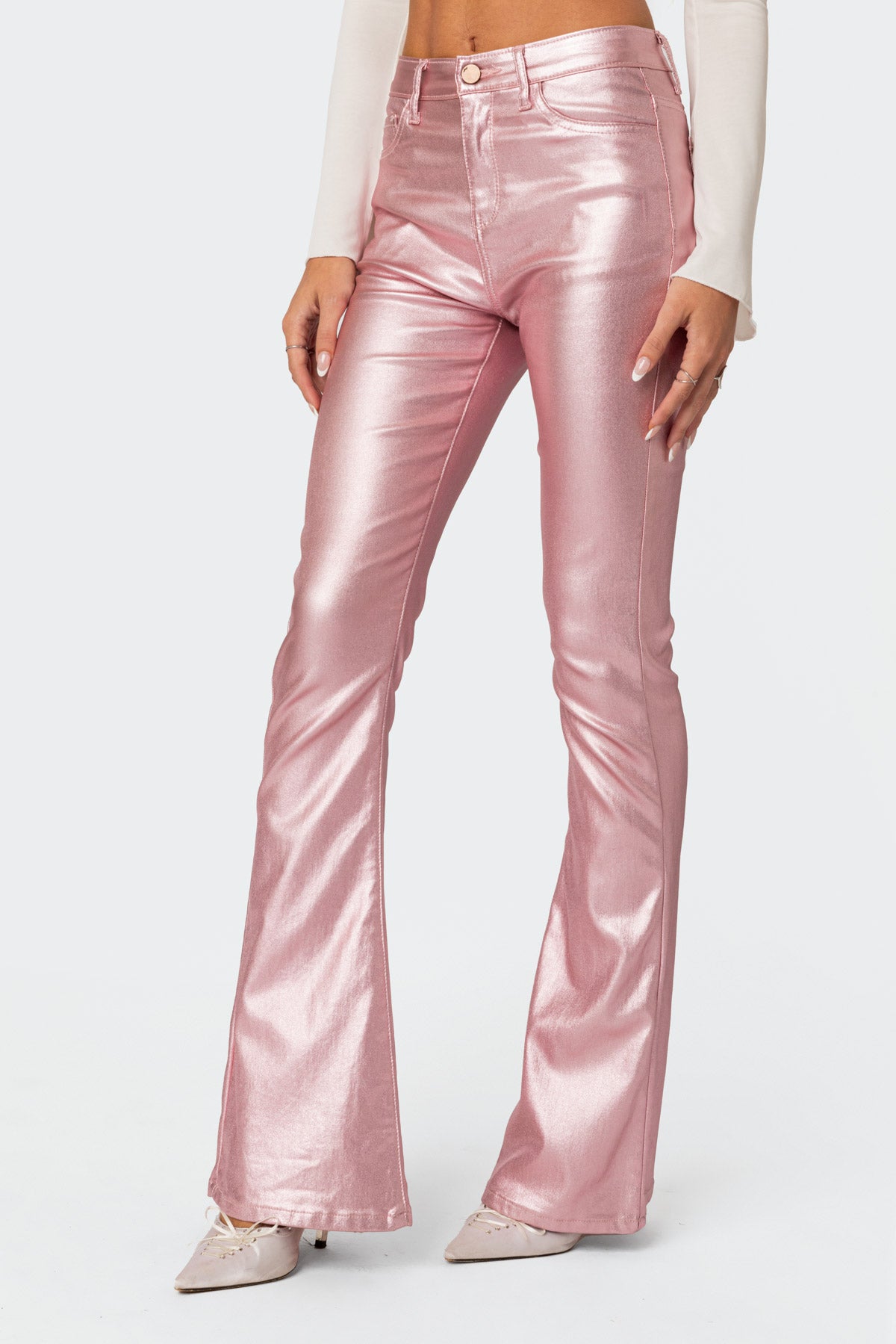 Luna Faux Leather Mid Rise Flared Jeans - Image 3