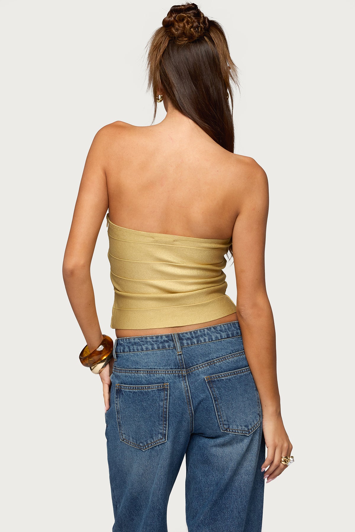 Cecilea Metallic Knit Bandage Tube Top - Image 4
