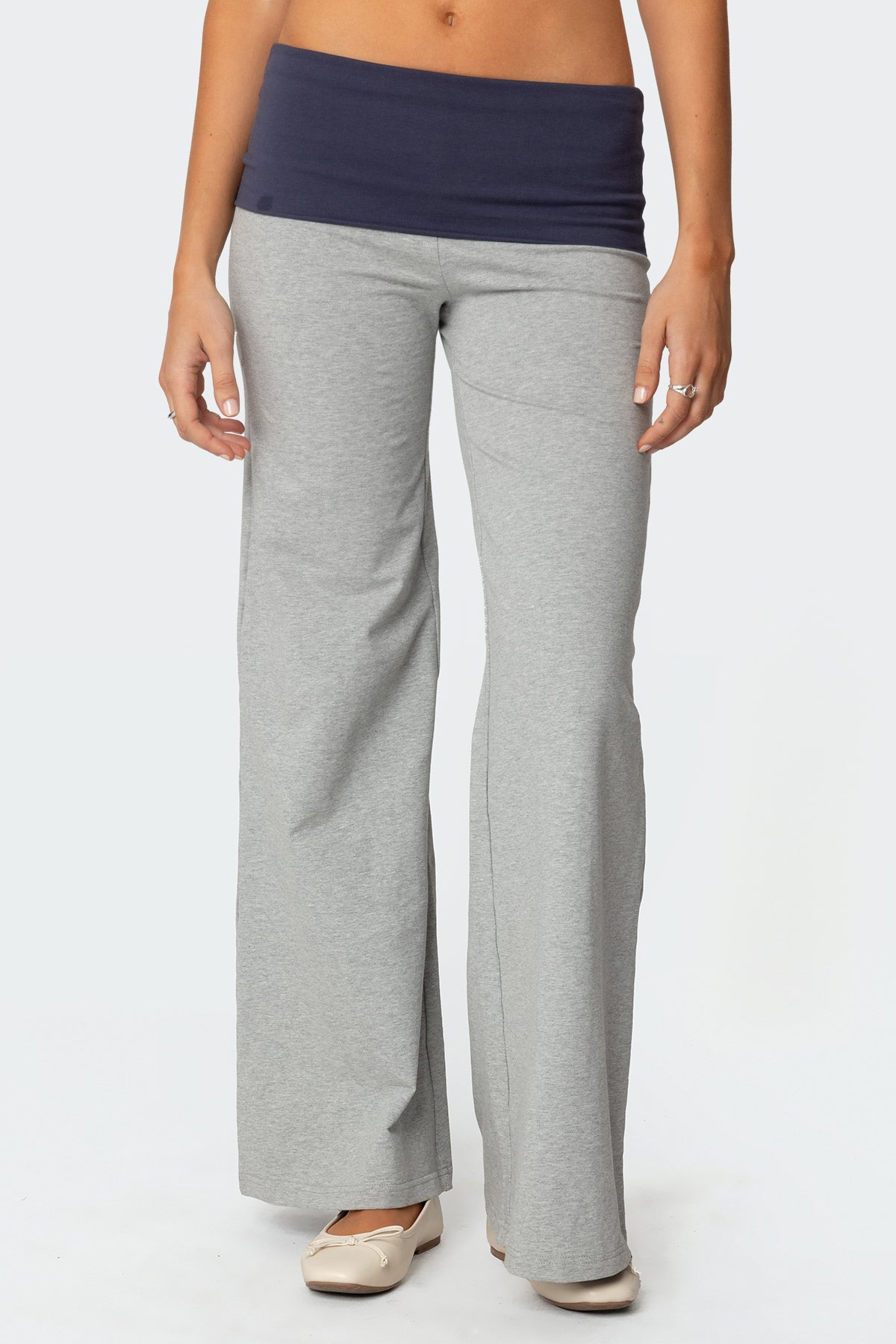 Wide Leg Contrast Foldover Pants - Image 2