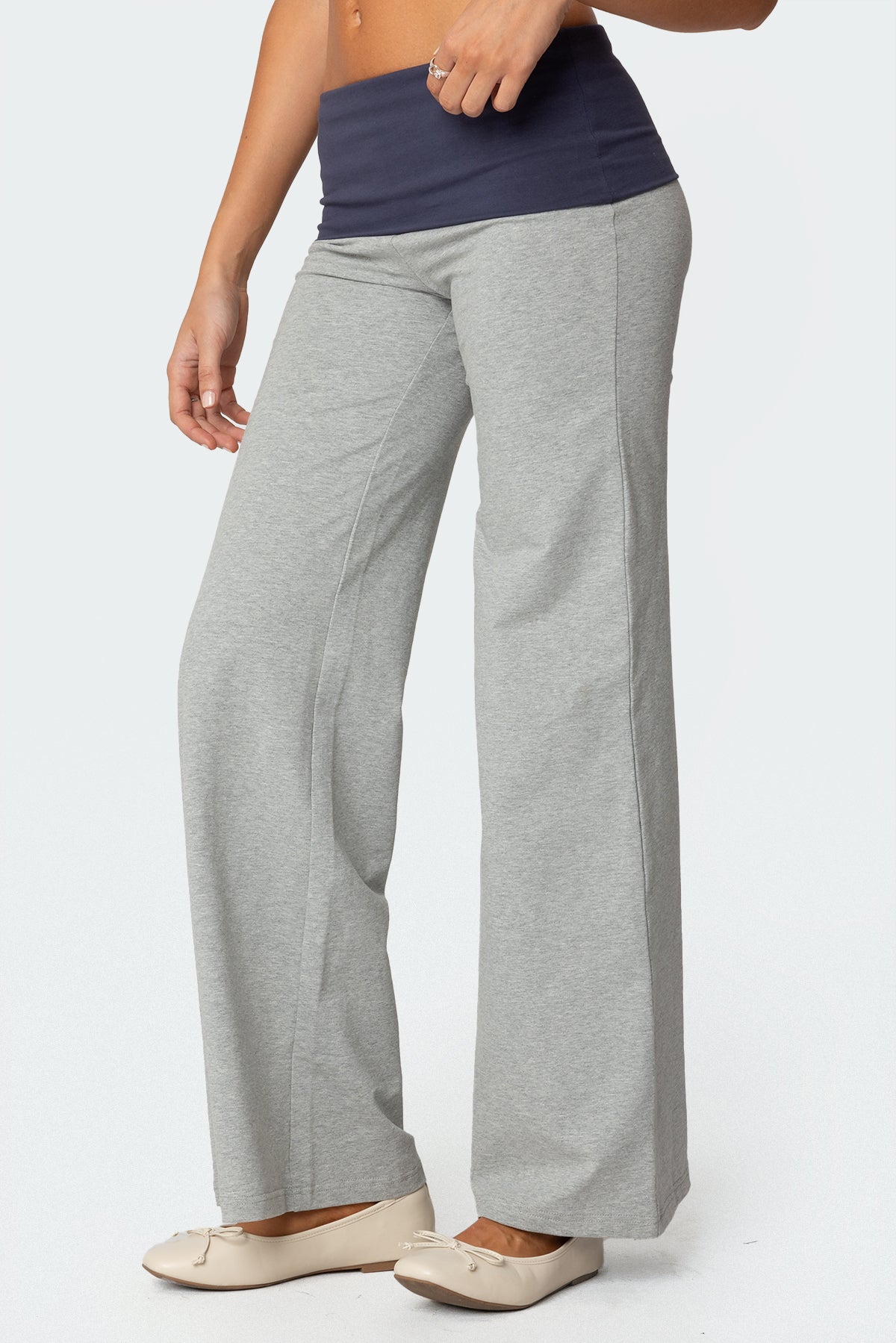 Wide Leg Contrast Foldover Pants - Image 3