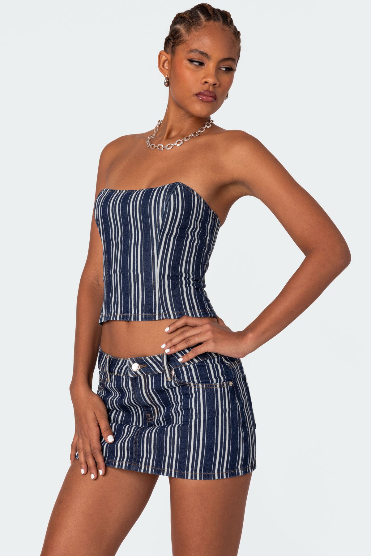 Inez Striped Denim Corset - Image 3