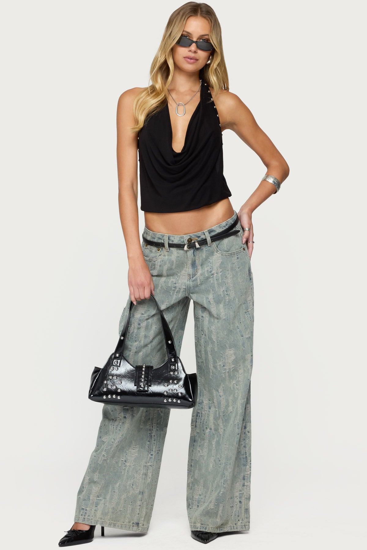 Irina Stud Cowl Neck Halter Top - Image 2
