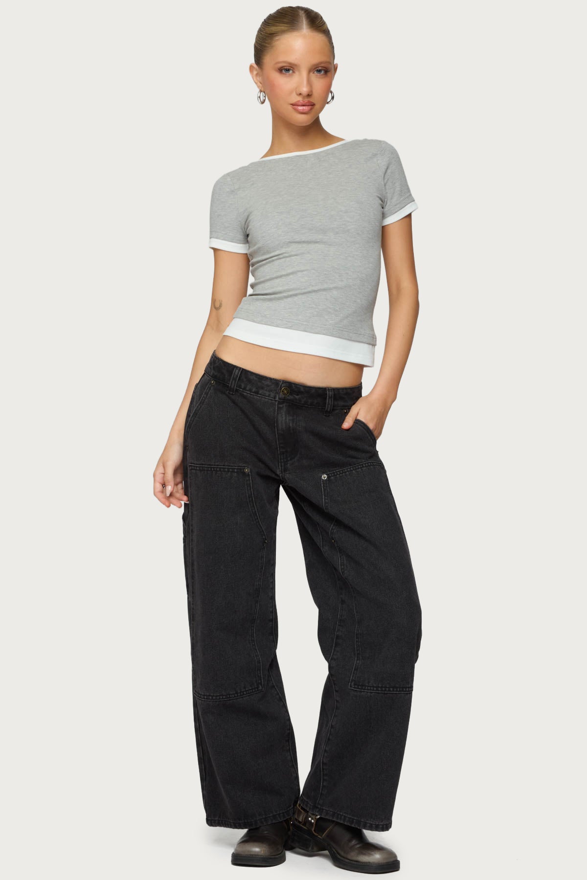 Petite Ayla Low Rise Baggy Carpenter Jeans - Image 3