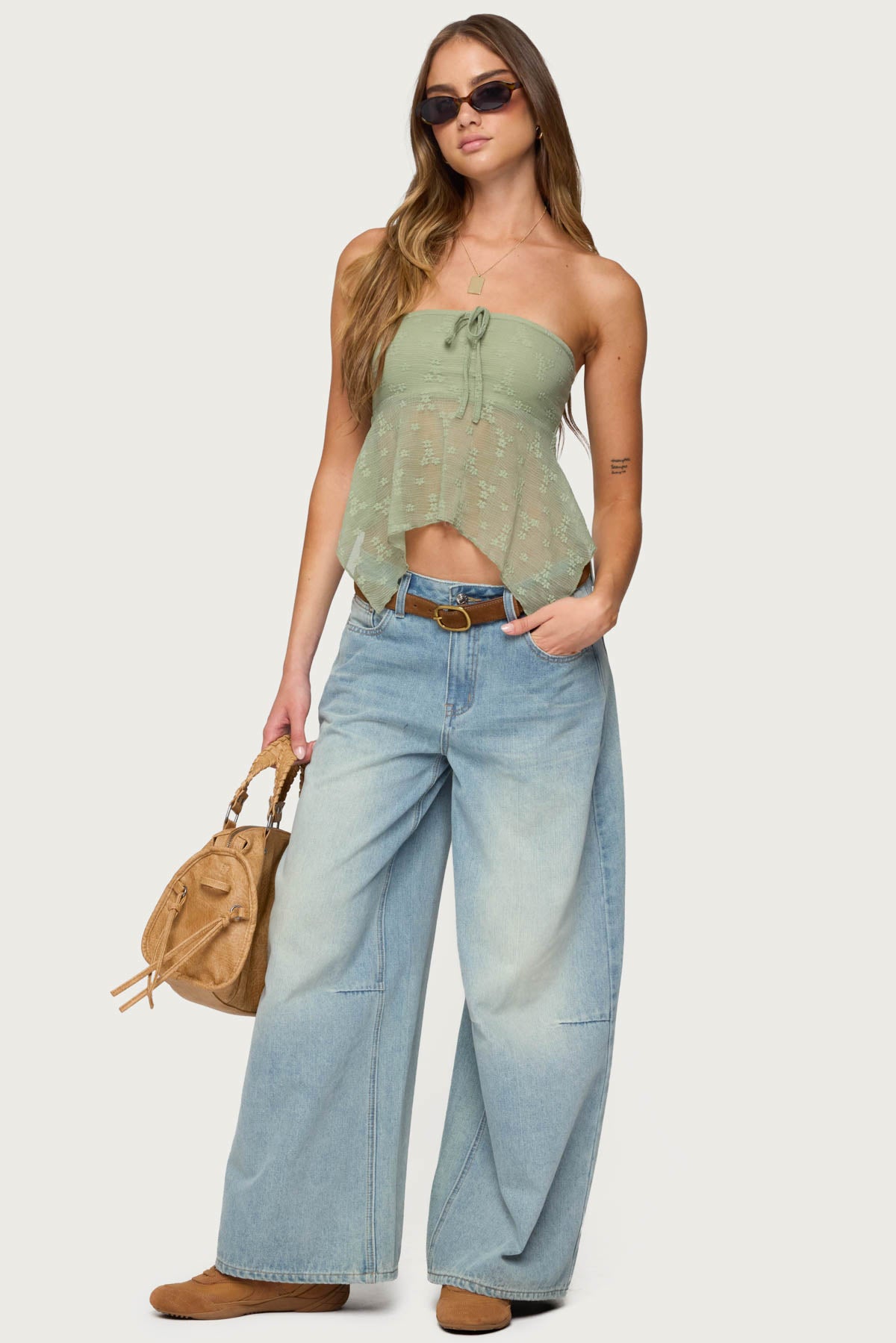 Embroidered Sheer Strapless Top - Image 2