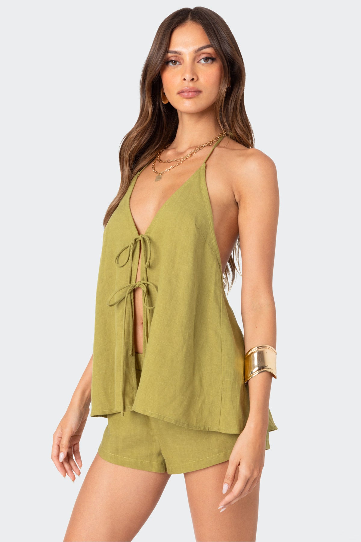 Arden Linen Look Tie Front Top - Image 3