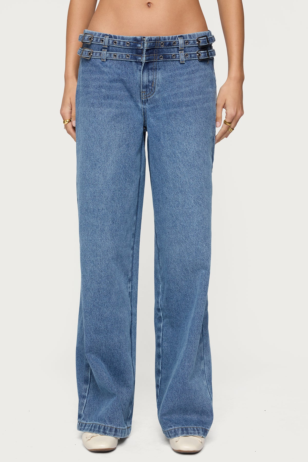 Livia Double Belt Low Rise Baggy Jeans - Image 2