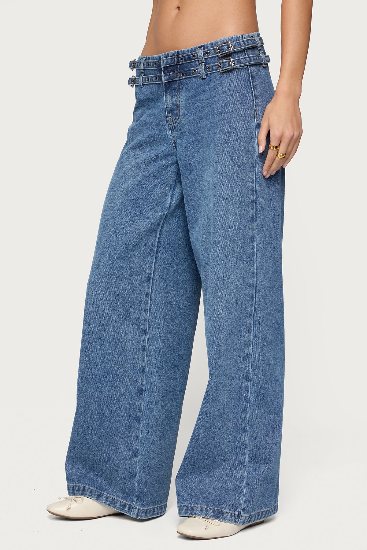 Livia Double Belt Low Rise Baggy Jeans - Image 4