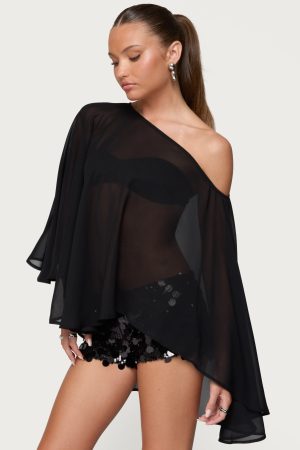 Sheer Chiffon Asymmetric Poncho