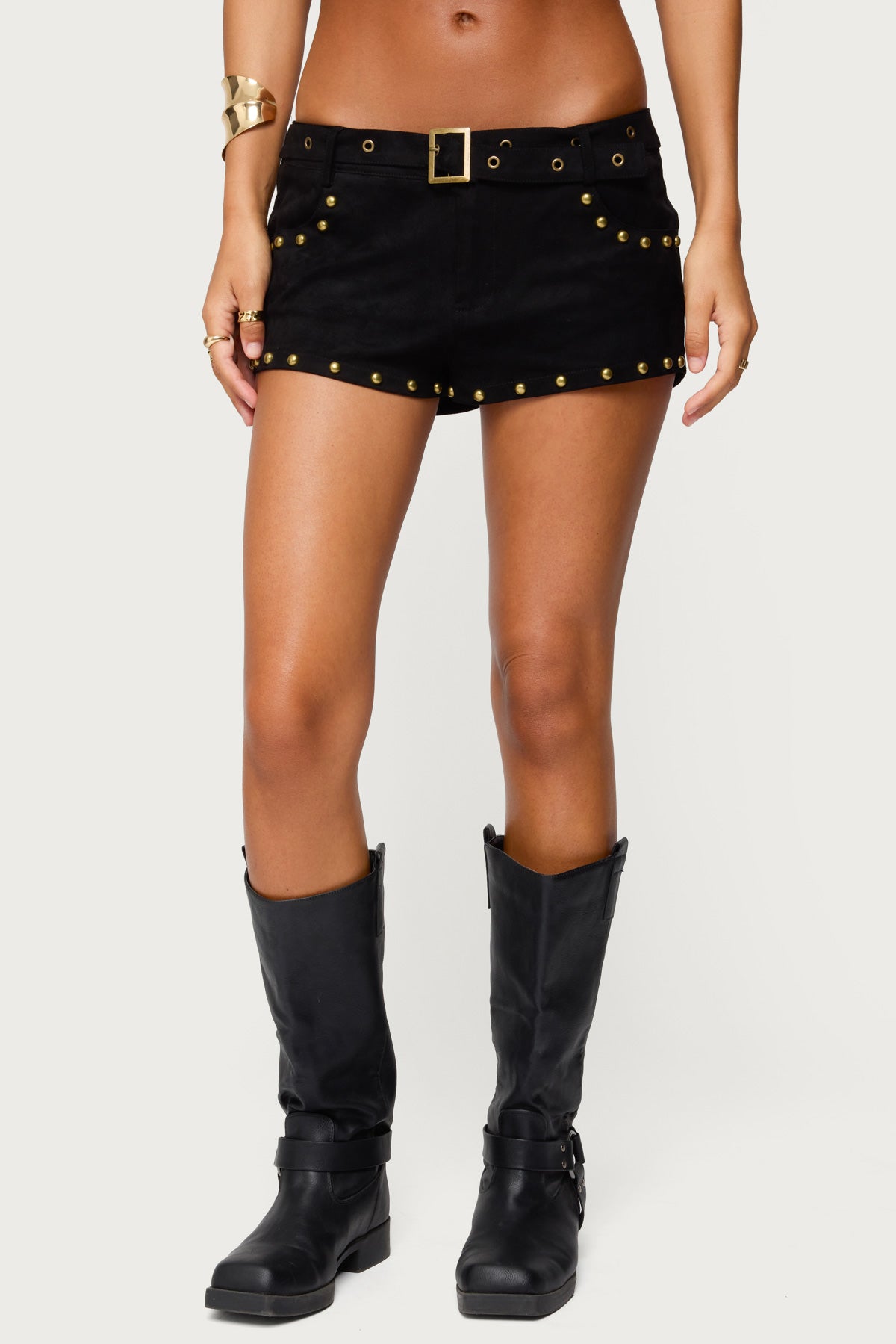 Studded Faux Suede Micro Shorts - Image 2