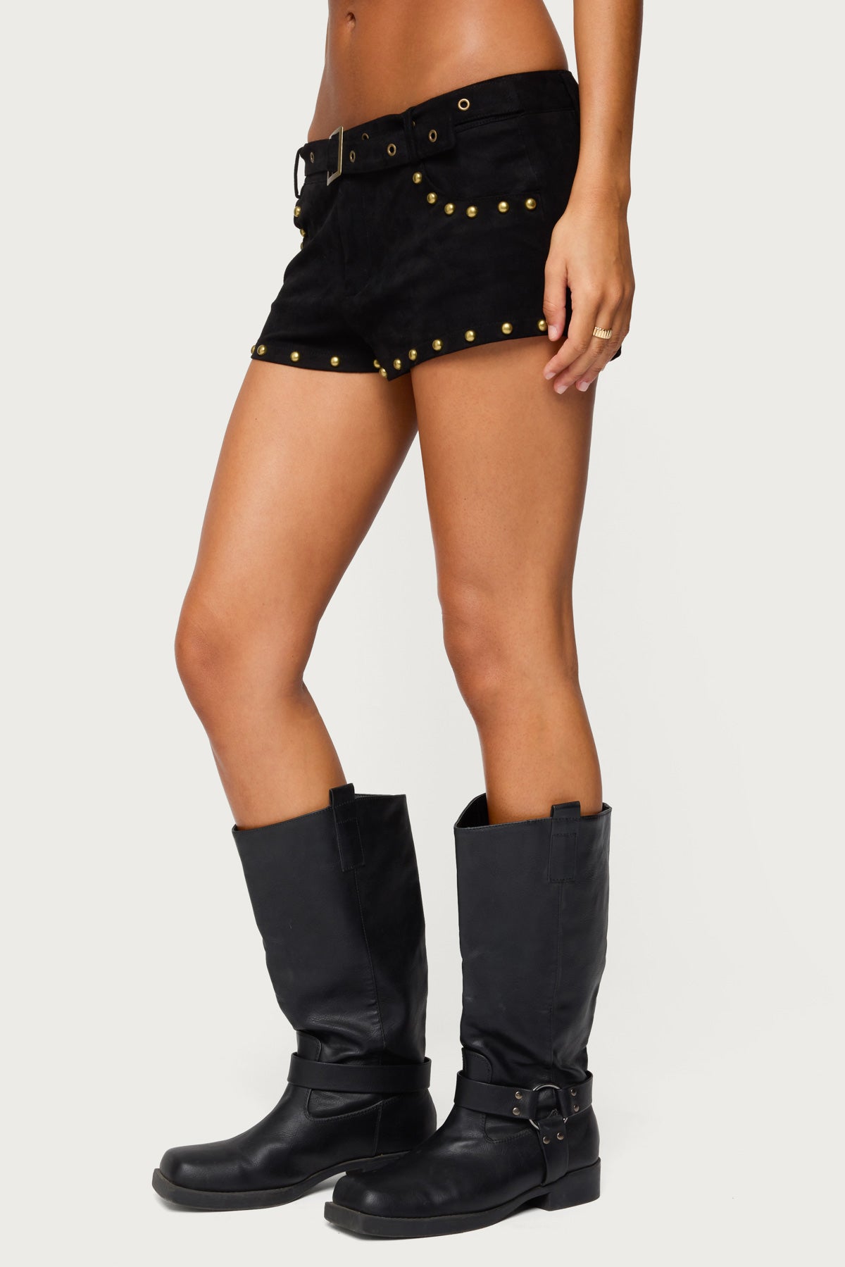Studded Faux Suede Micro Shorts - Image 4