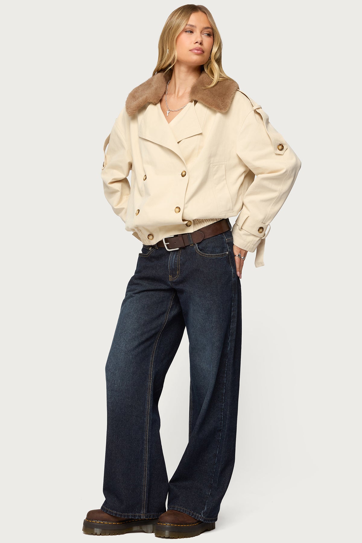 Detachable Faux Fur Trench Coat - Image 6