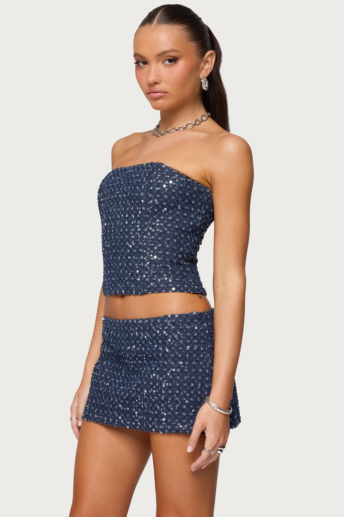 Sora Sequin Distressed Denim Corset - Image 4