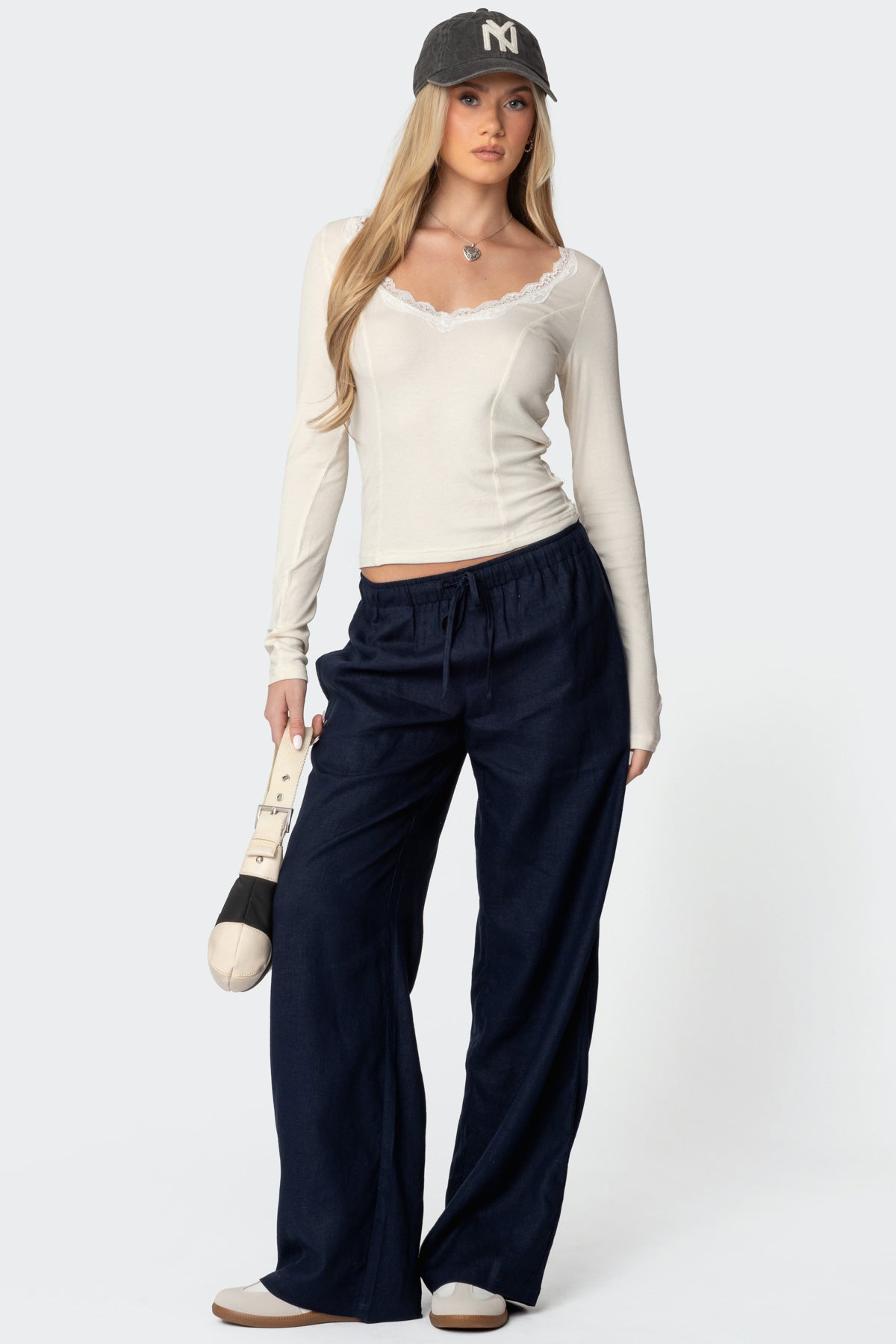 Mel Lace Trim V Neck Top - Image 2