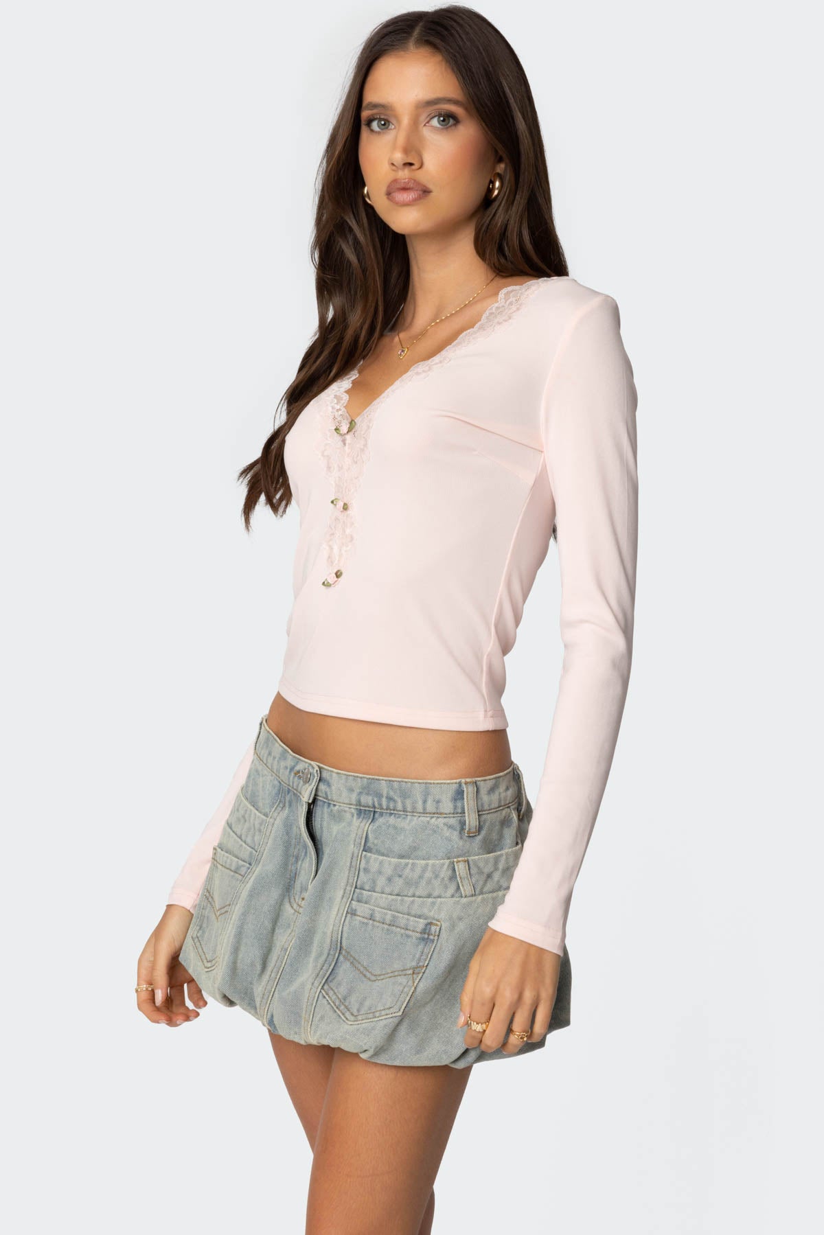 Madeline Lace Trim Ribbed Top - Image 3