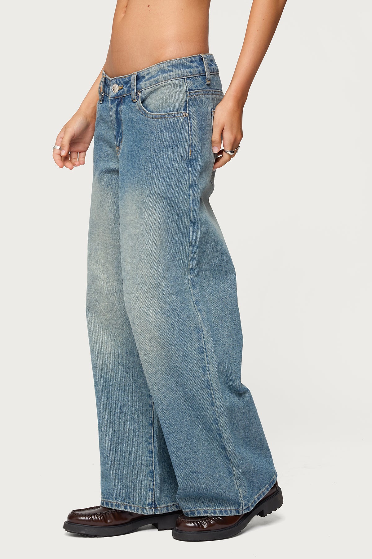 Petite Magda Acid Wash Low Rise Baggy Jeans - Image 4