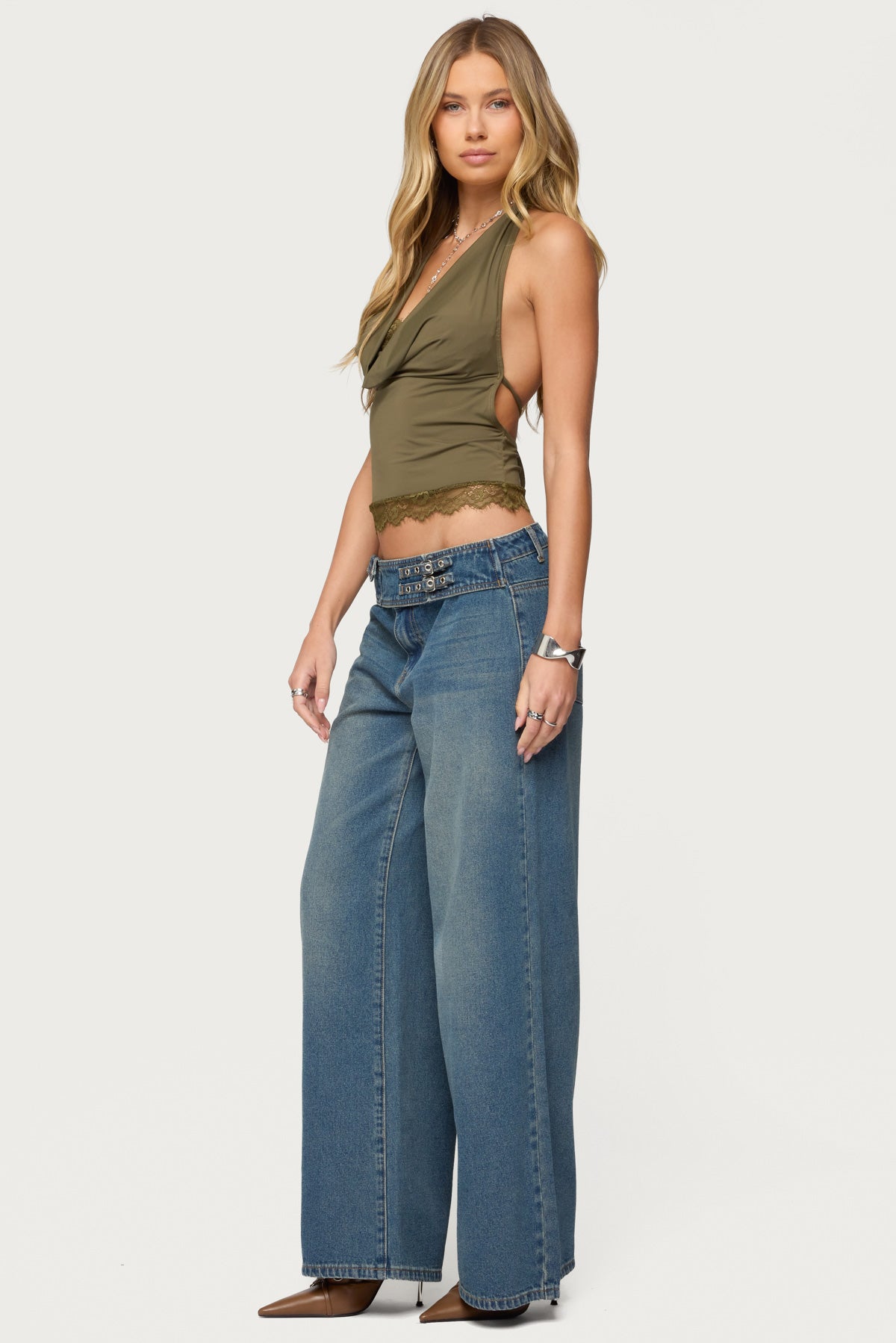 Double Buckle Low Rise Baggy Jeans - Image 3