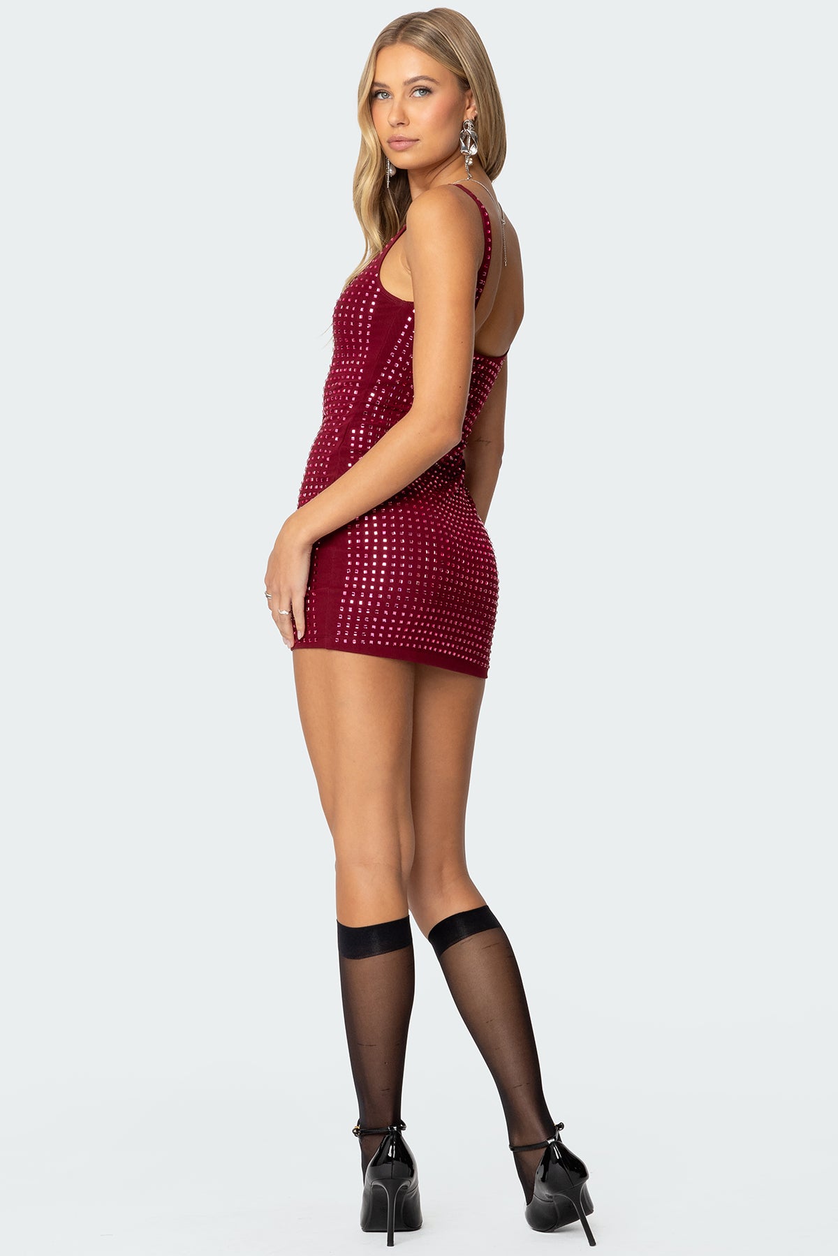Rhinestone Mesh Mini Dress - Image 4