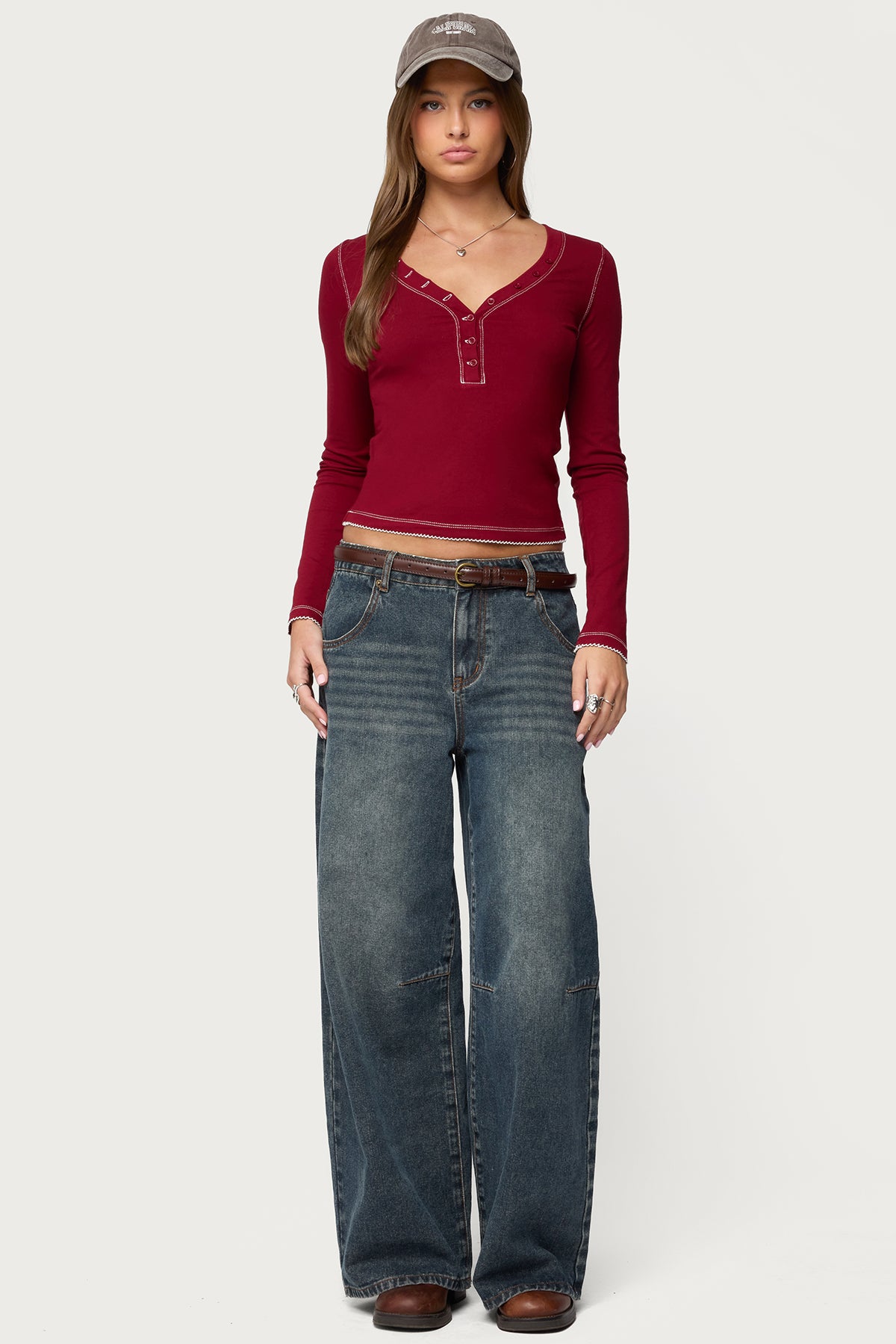 Yael Contrast Stitch Henley Top - Image 5