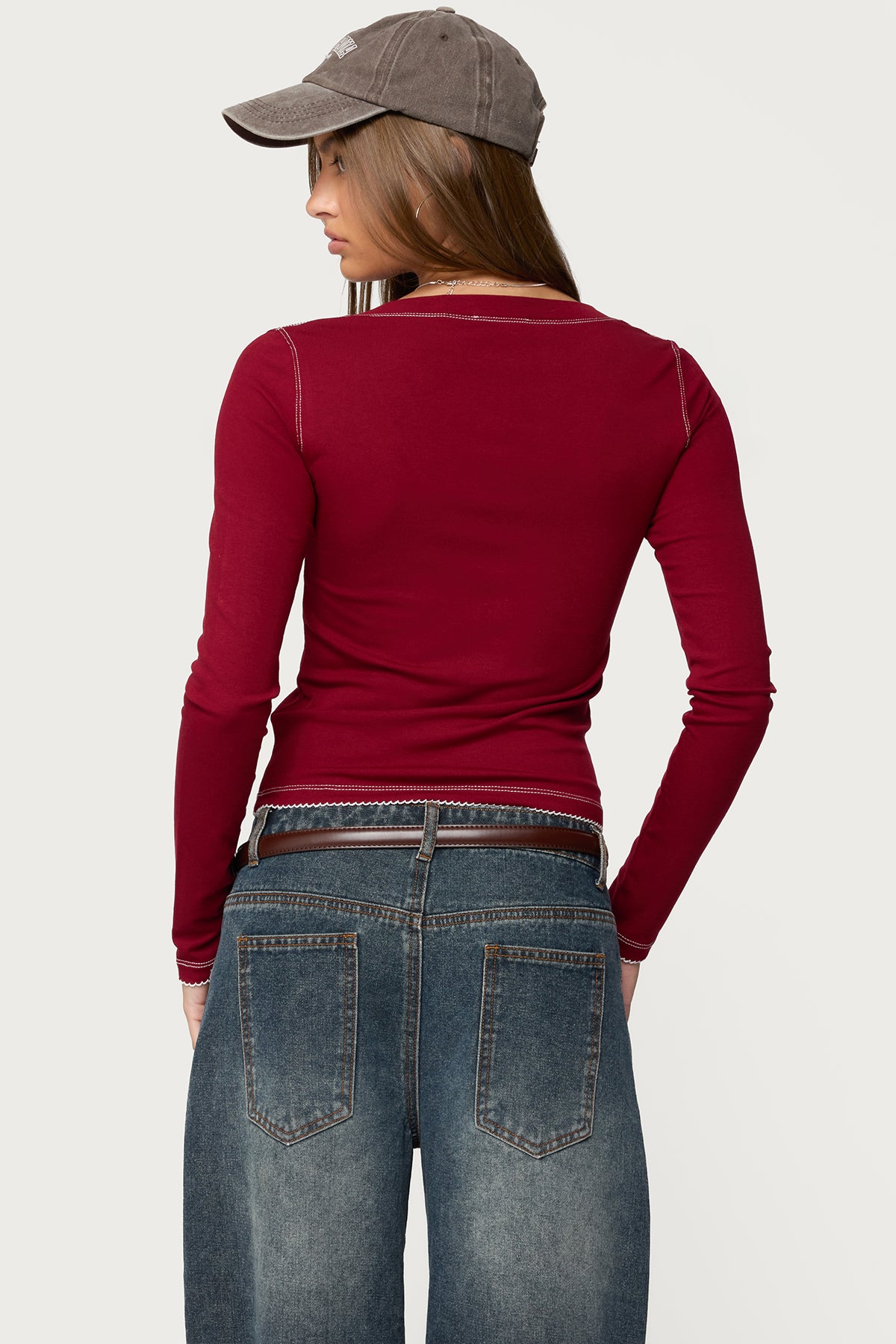Yael Contrast Stitch Henley Top - Image 4