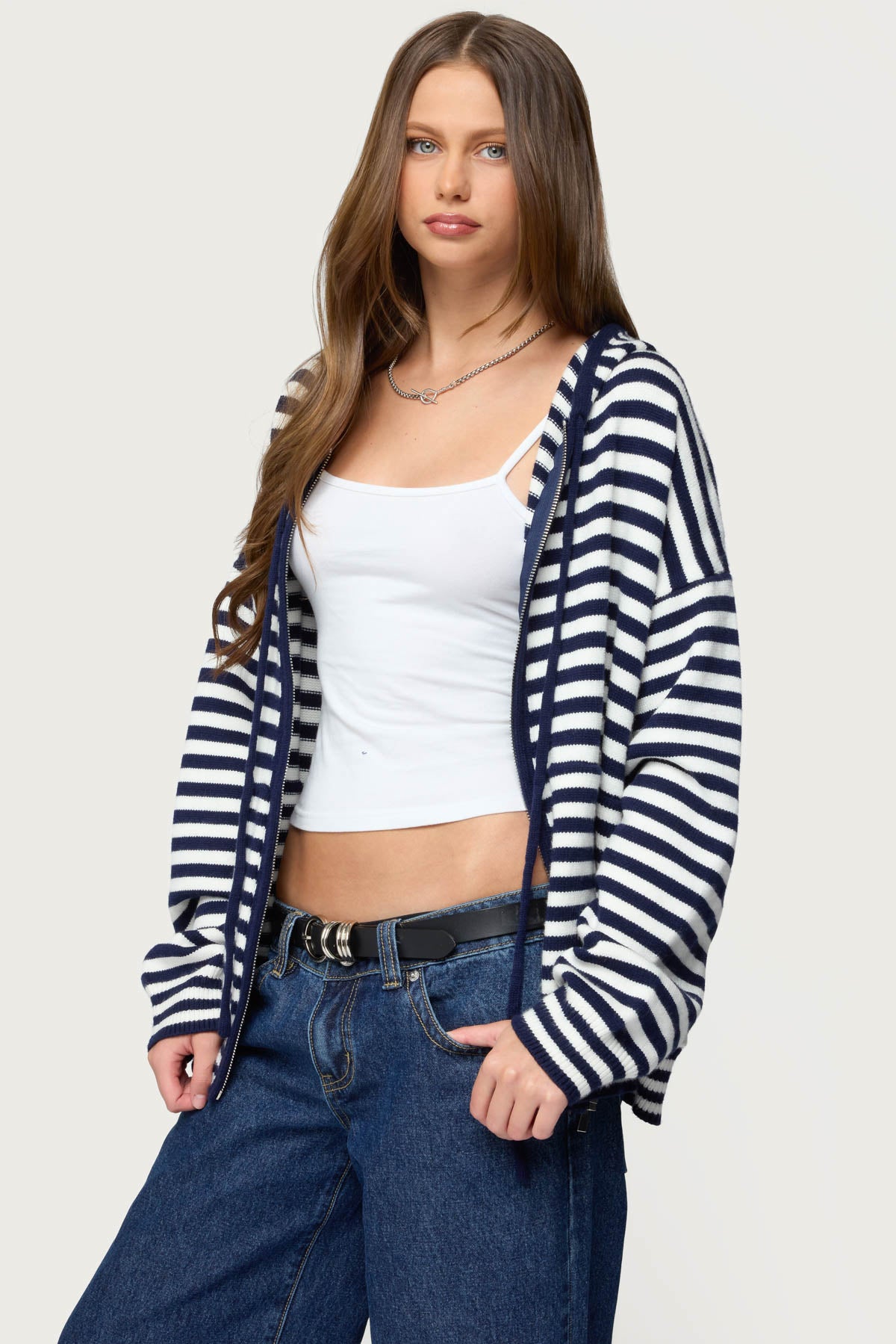 Safari Striped Knit Zip Up Hoodie - Image 3