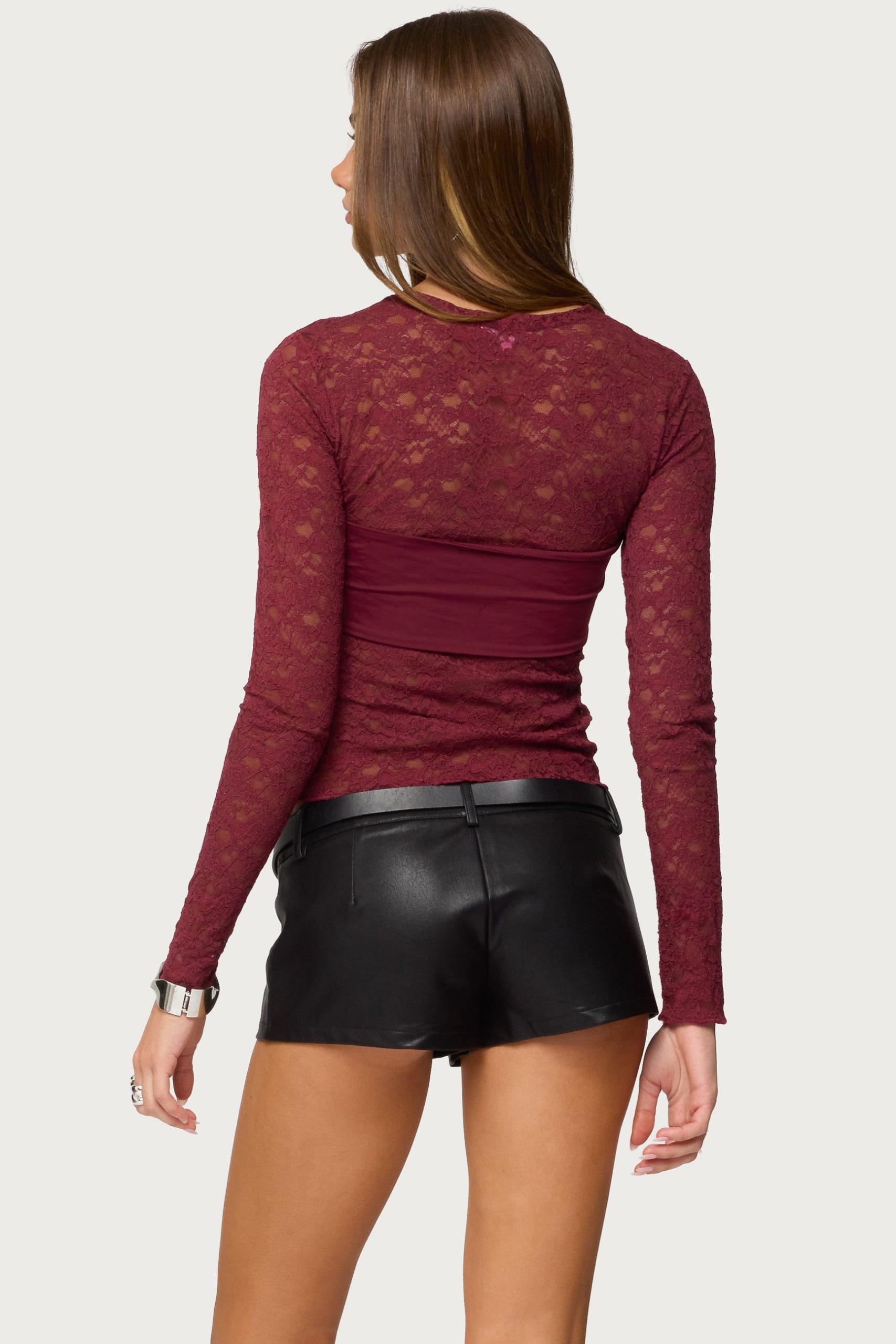 Rosette Bandeau Sheer Lace Top - Image 5