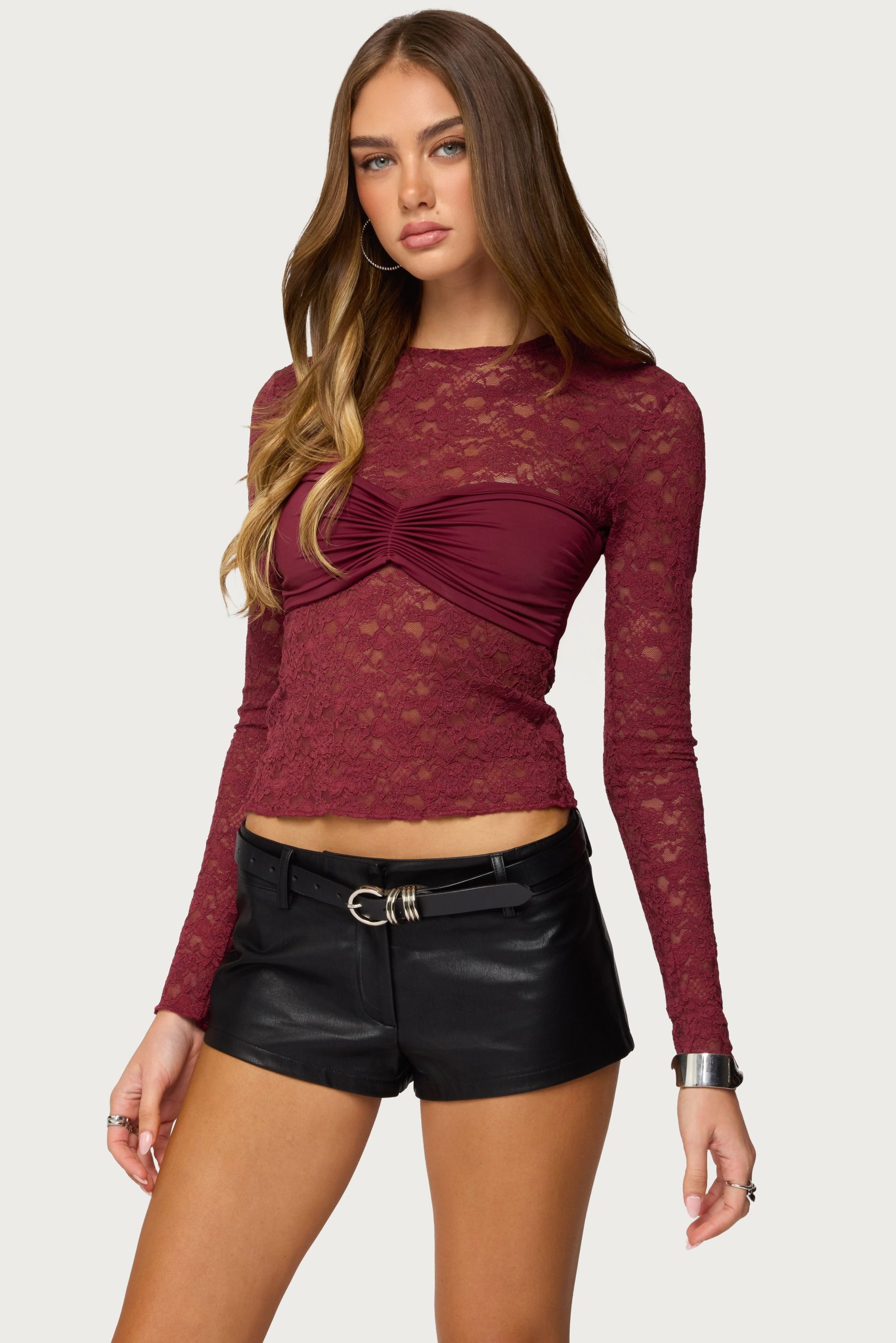 Rosette Bandeau Sheer Lace Top - Image 3