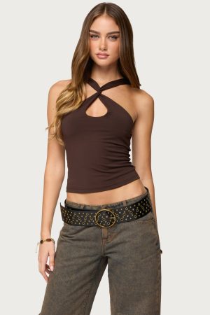 Dariah Twisted Crisscross Cutout Top