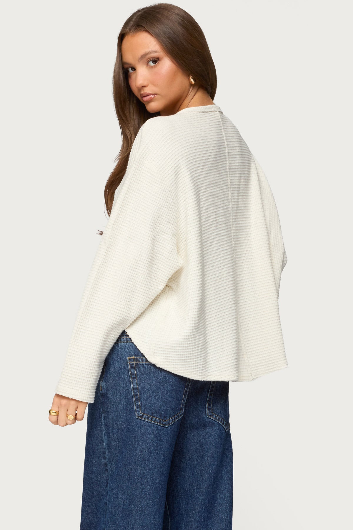 Alisia Oversized Waffle Henley Top - Image 6