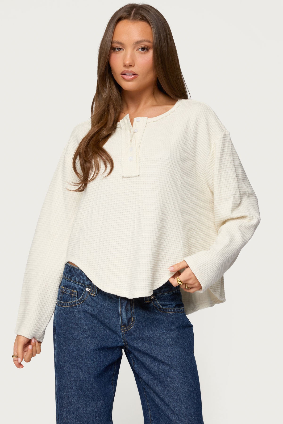 Alisia Oversized Waffle Henley Top - Image 2