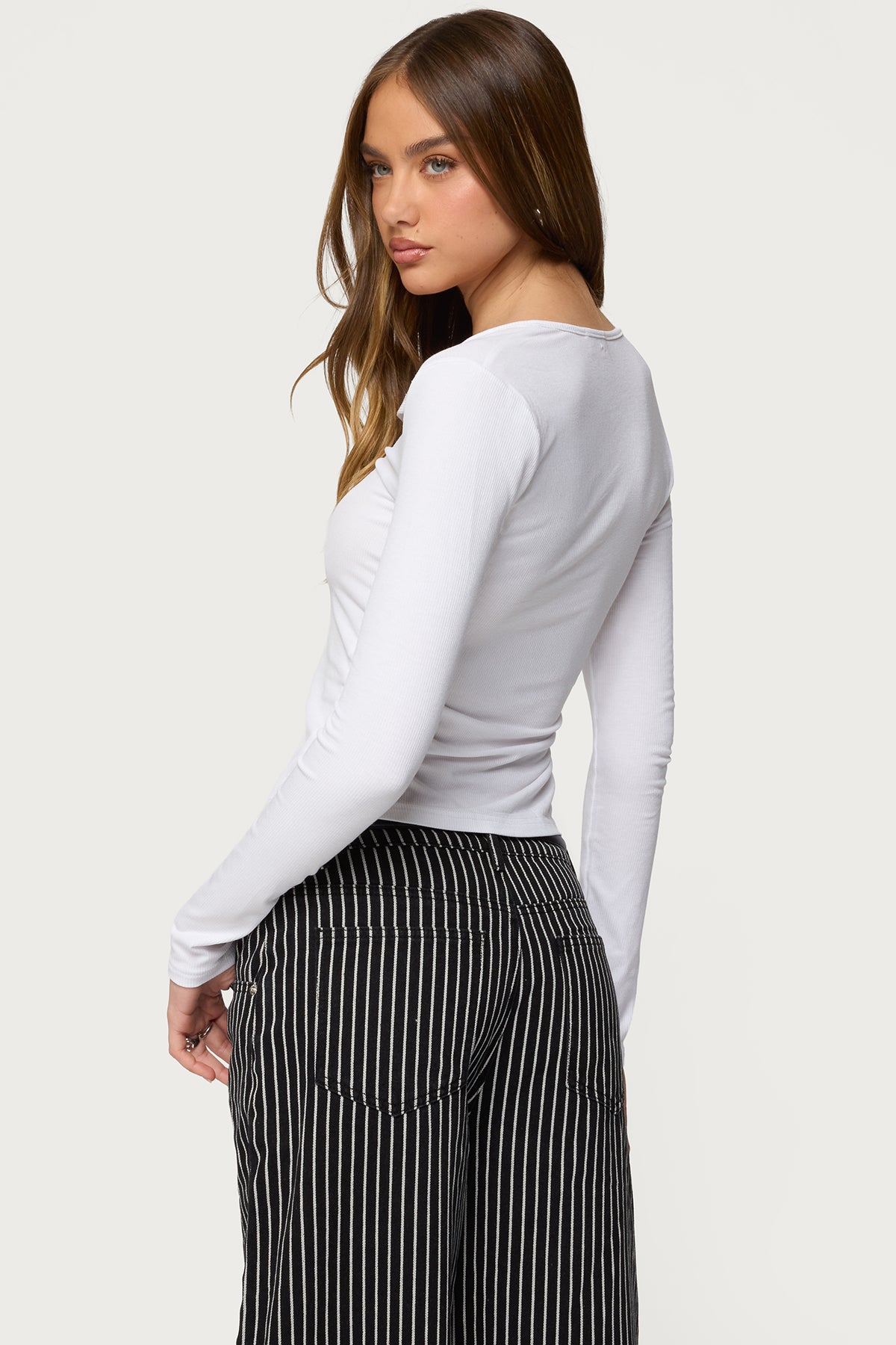 Jaelyn Ribbed Henley T Shirt - Image 4