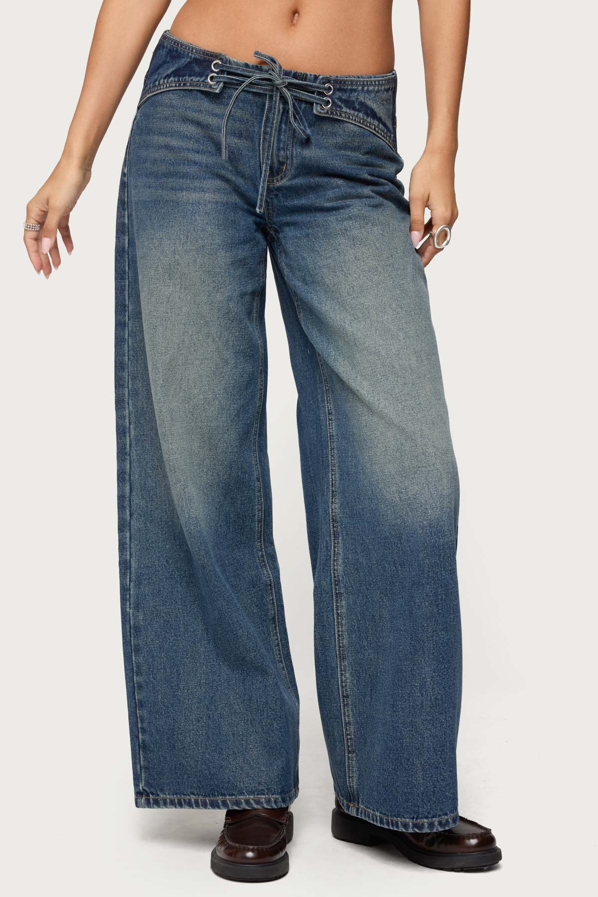 Niah Lace Up Low Rise Baggy Jeans - Image 2