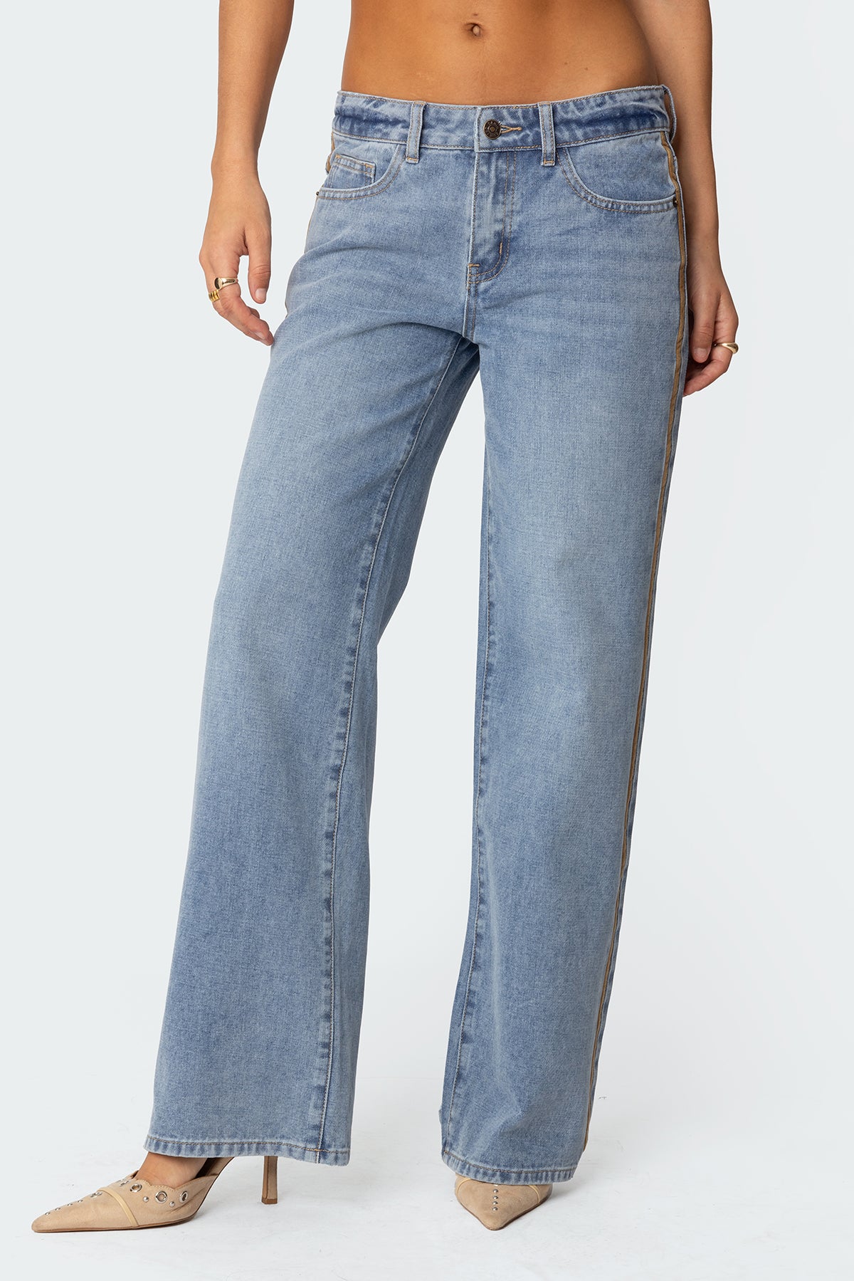 Faux Suede Stripe Low Rise Straight Leg Jeans - Image 2