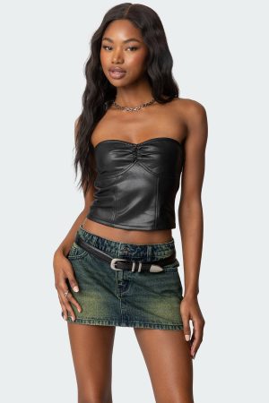 Myleigh Faux Leather Strapless Top