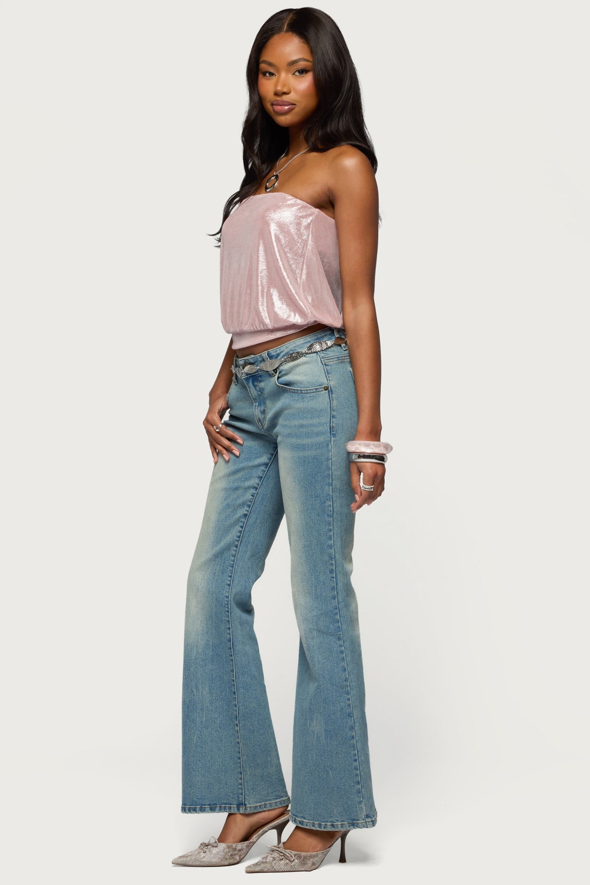 Leira Silky Sparkly Strapless Top - Image 4