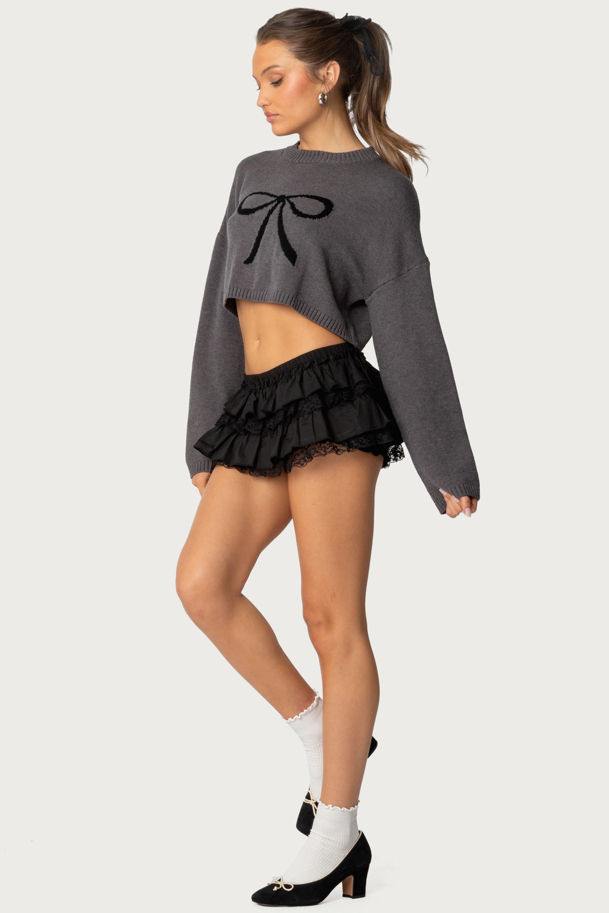 Knit Bow Cropped Sweater - Image 3