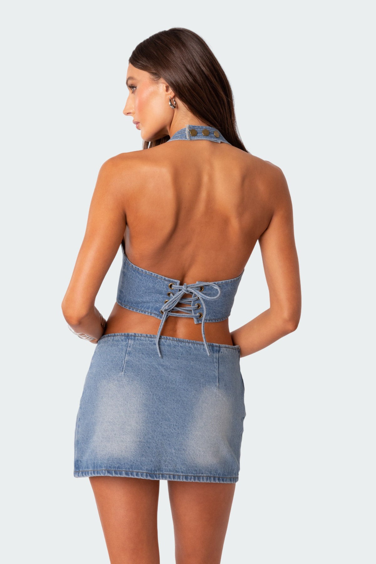 Katrina Lace Up Denim Corset - Image 5