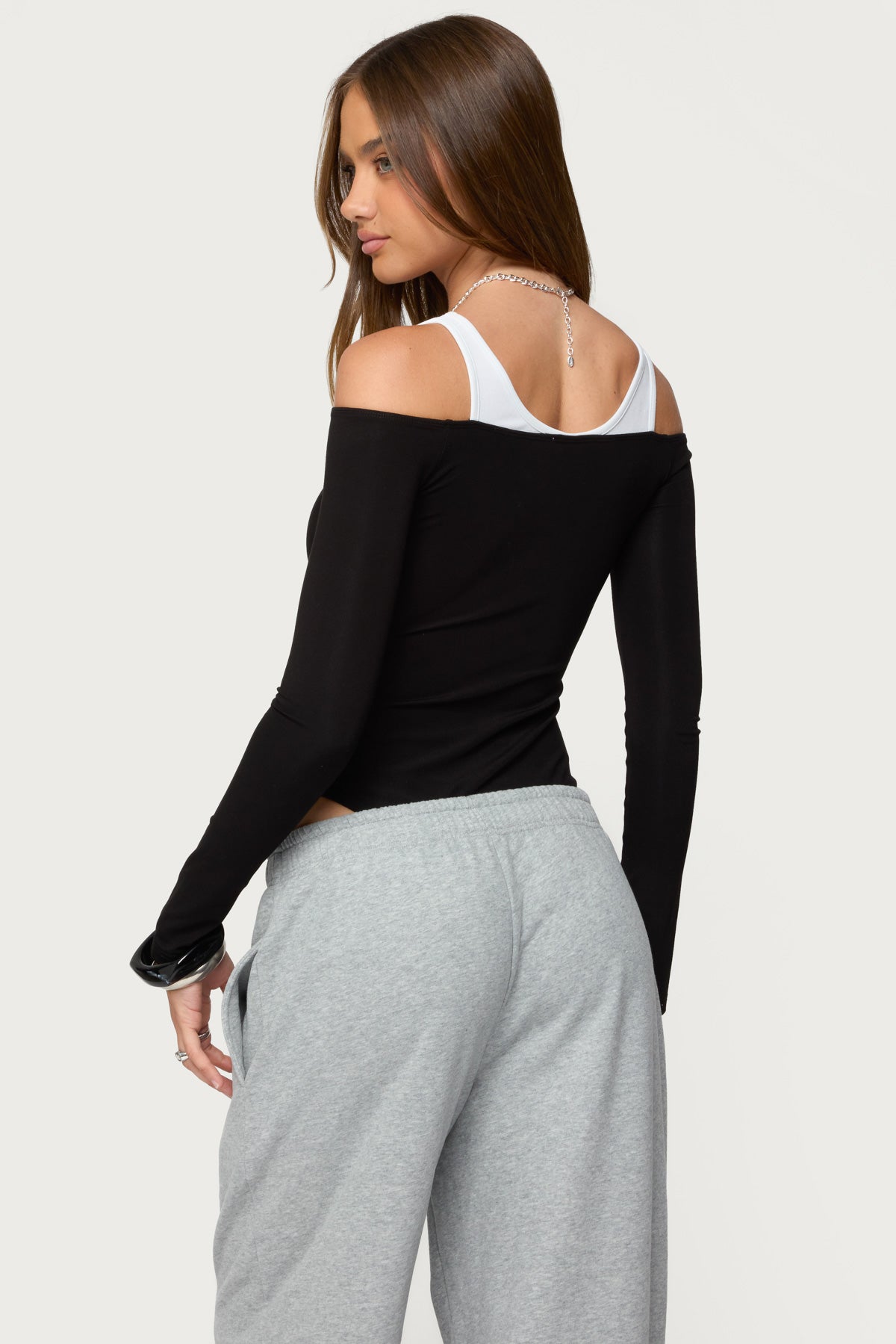 Layered Ribbed Off Shoulder Bodysuit - Image 5