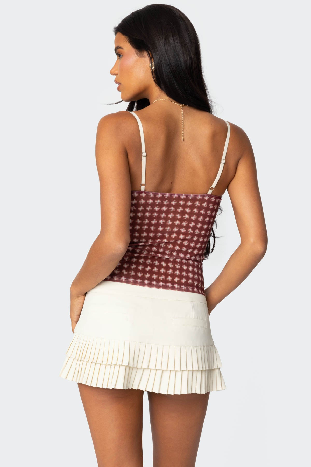 Checkered Mesh Built In Bra Top - Image 5