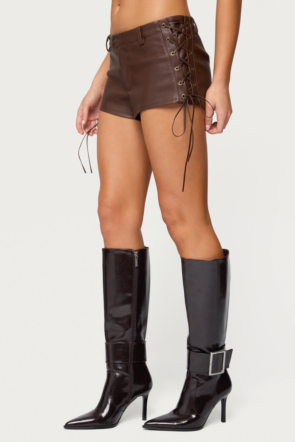 Kariss Lace Up Faux Leather Micro Shorts - Image 4