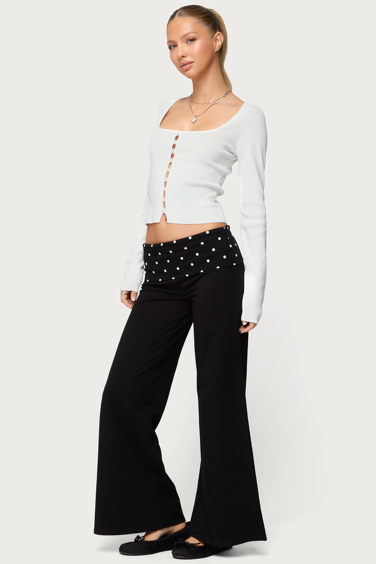 Petite Reeva Polka Dot Foldover Pants - Image 3