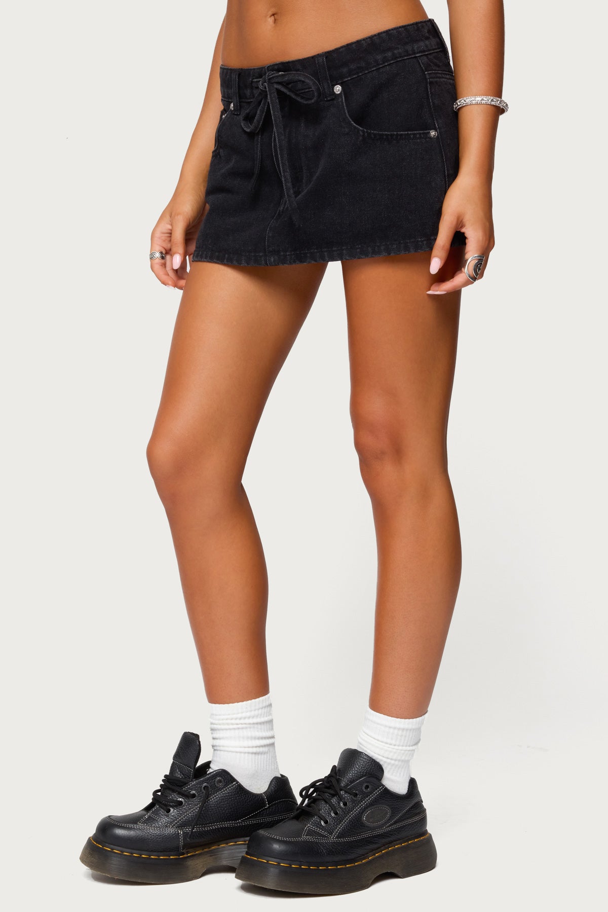 Ziggie Tie Front Denim Mini Skort - Image 4