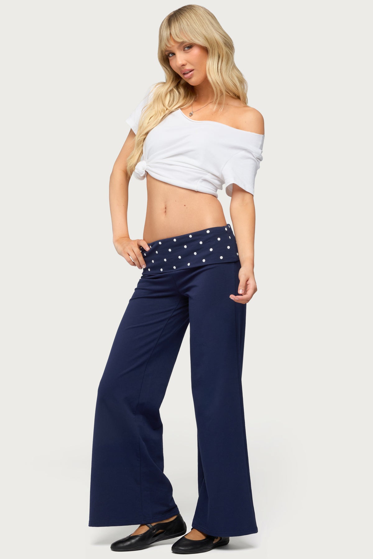Petite Reeva Polka Dot Foldover Pants - Image 3