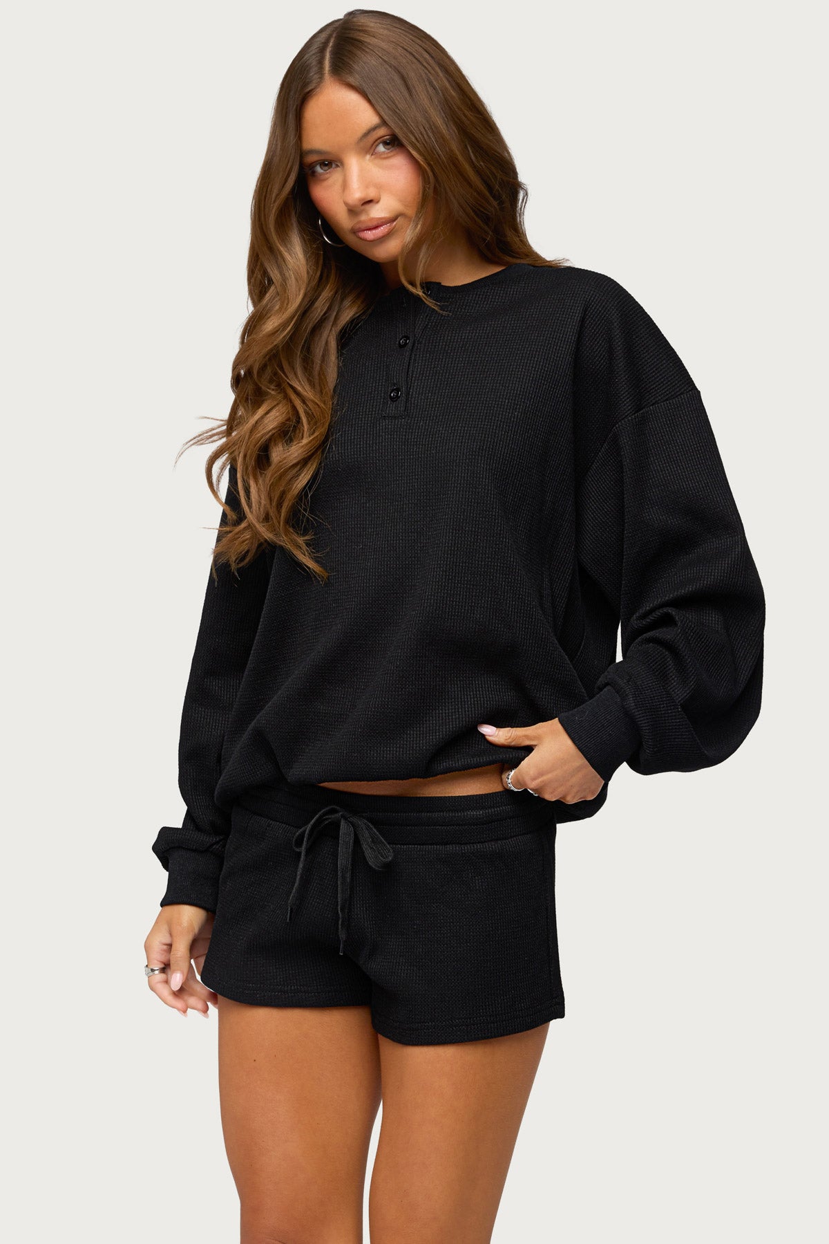 Baila Waffle Henley Top - Image 4