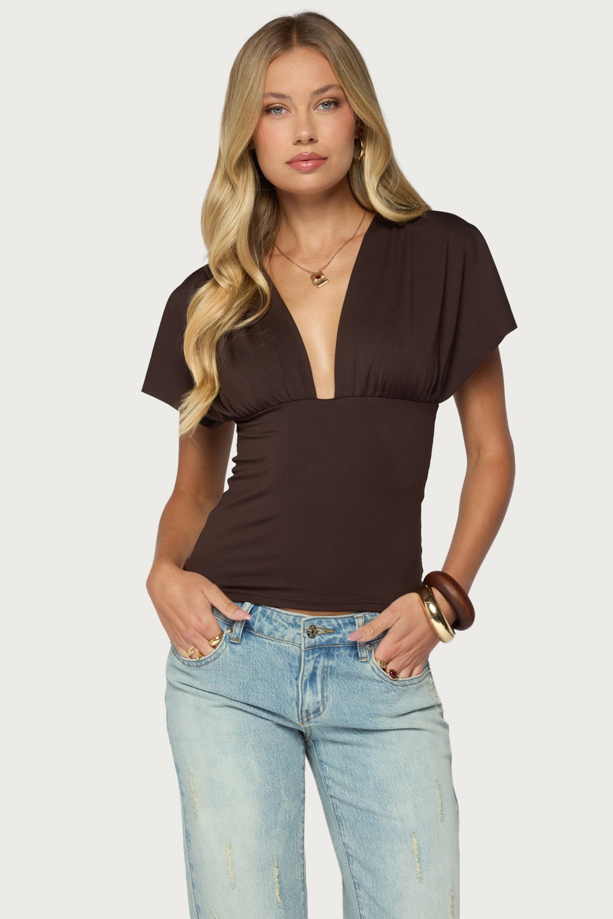 Flutter Plunging V Neck Top