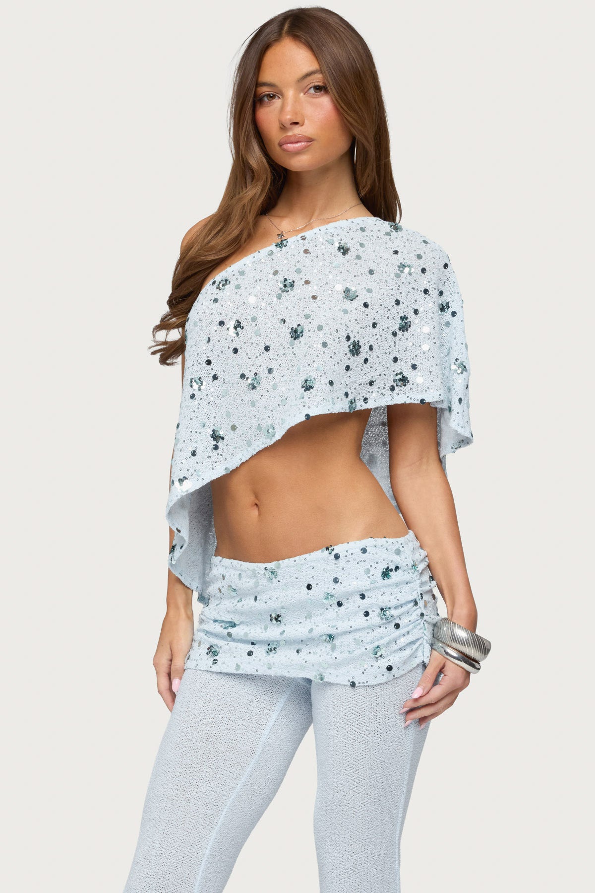 Zephyra Bead & Sequin One Shoulder Poncho - Image 4