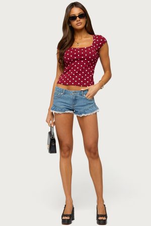 Roy Ruffle Lace Denim Micro Shorts