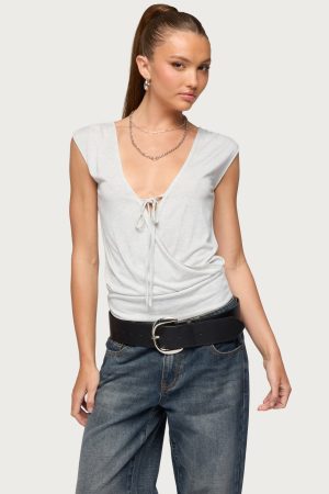 Tie Front V Neck Wrap Top
