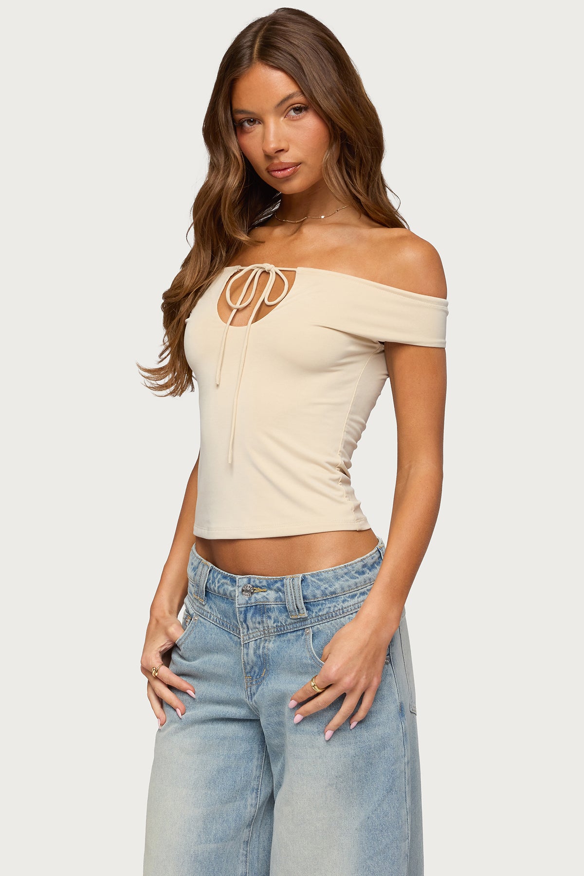 Kaite Off Shoulder Cutout Tie Top - Image 3