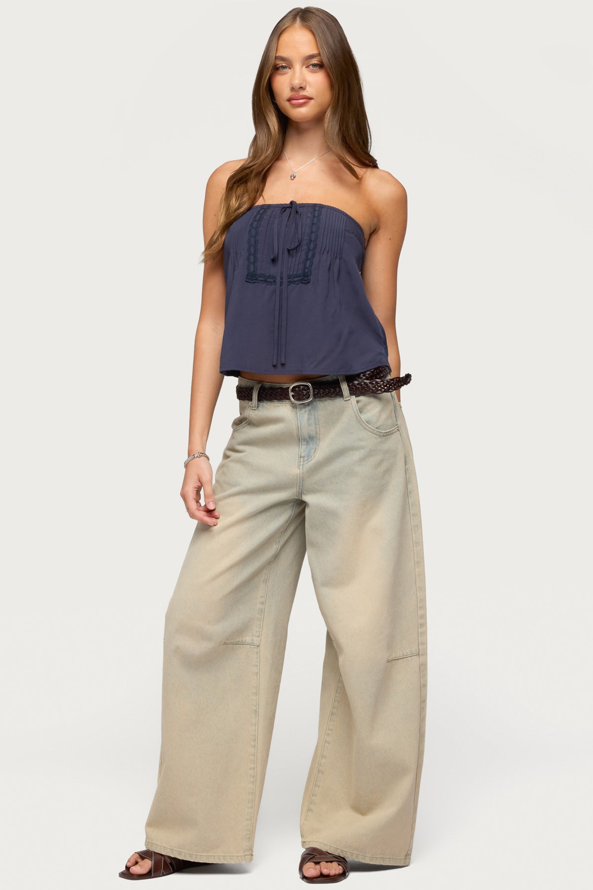 Joycee Tie Front Strapless Top - Image 4