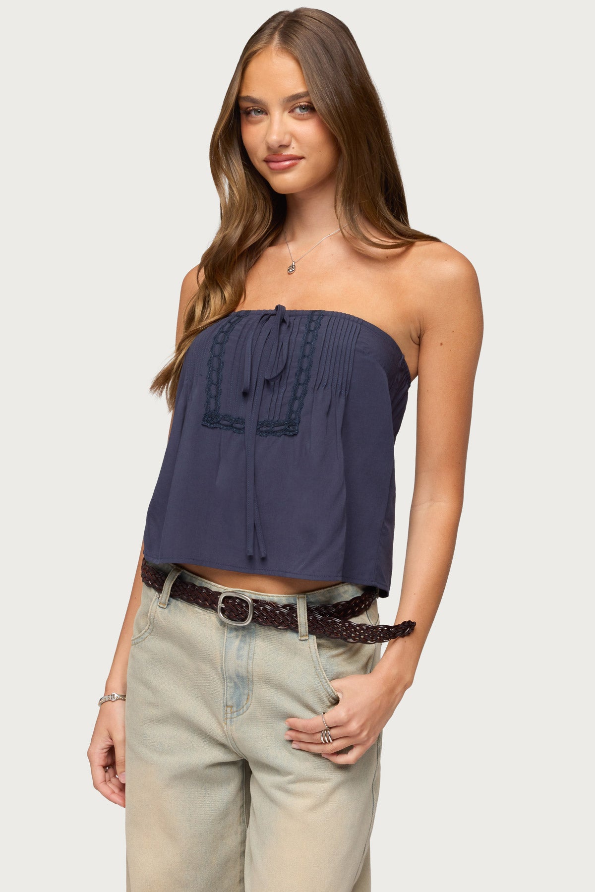 Joycee Tie Front Strapless Top - Image 3